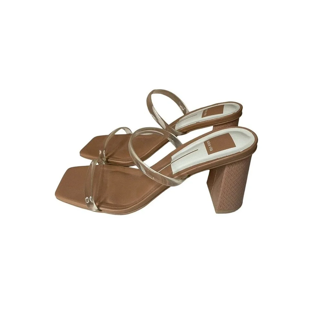 Dolce Vita Playa Clear Crystal Snake Embossed Heeled Sandals 9 Square Toe Hoco